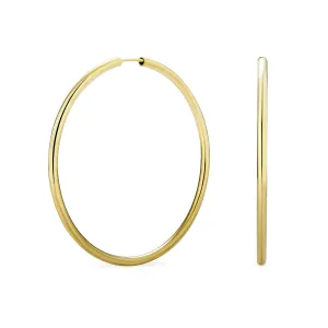 Endless Continuous 3MM Thin Hoop Earrings Gold Plated 1.5 2,2.5 2.75 "