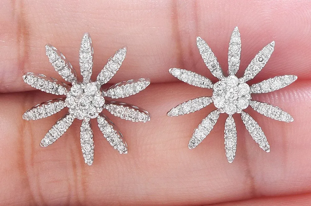 Estate Diamond and White Gold Floral Push Back Stud Earrings