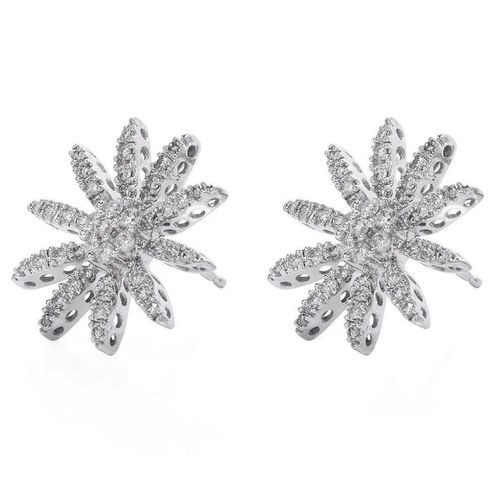 Estate Diamond and White Gold Floral Push Back Stud Earrings