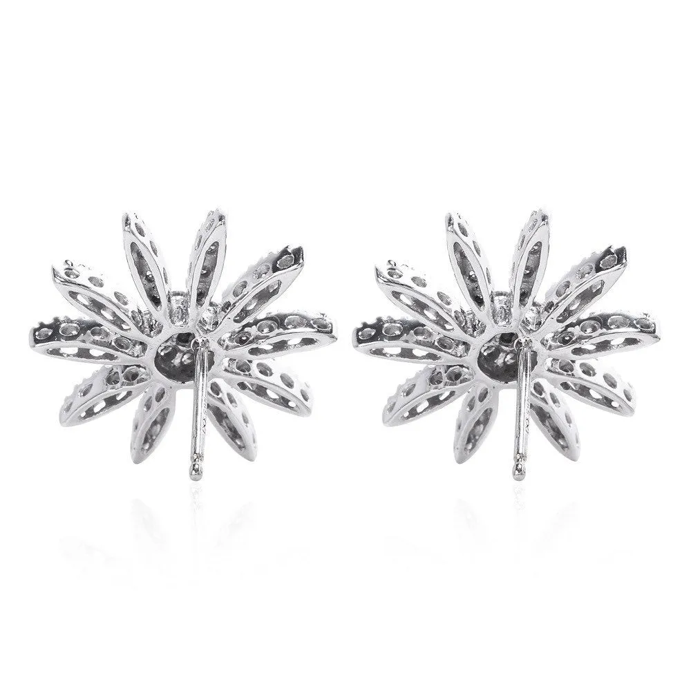 Estate Diamond and White Gold Floral Push Back Stud Earrings