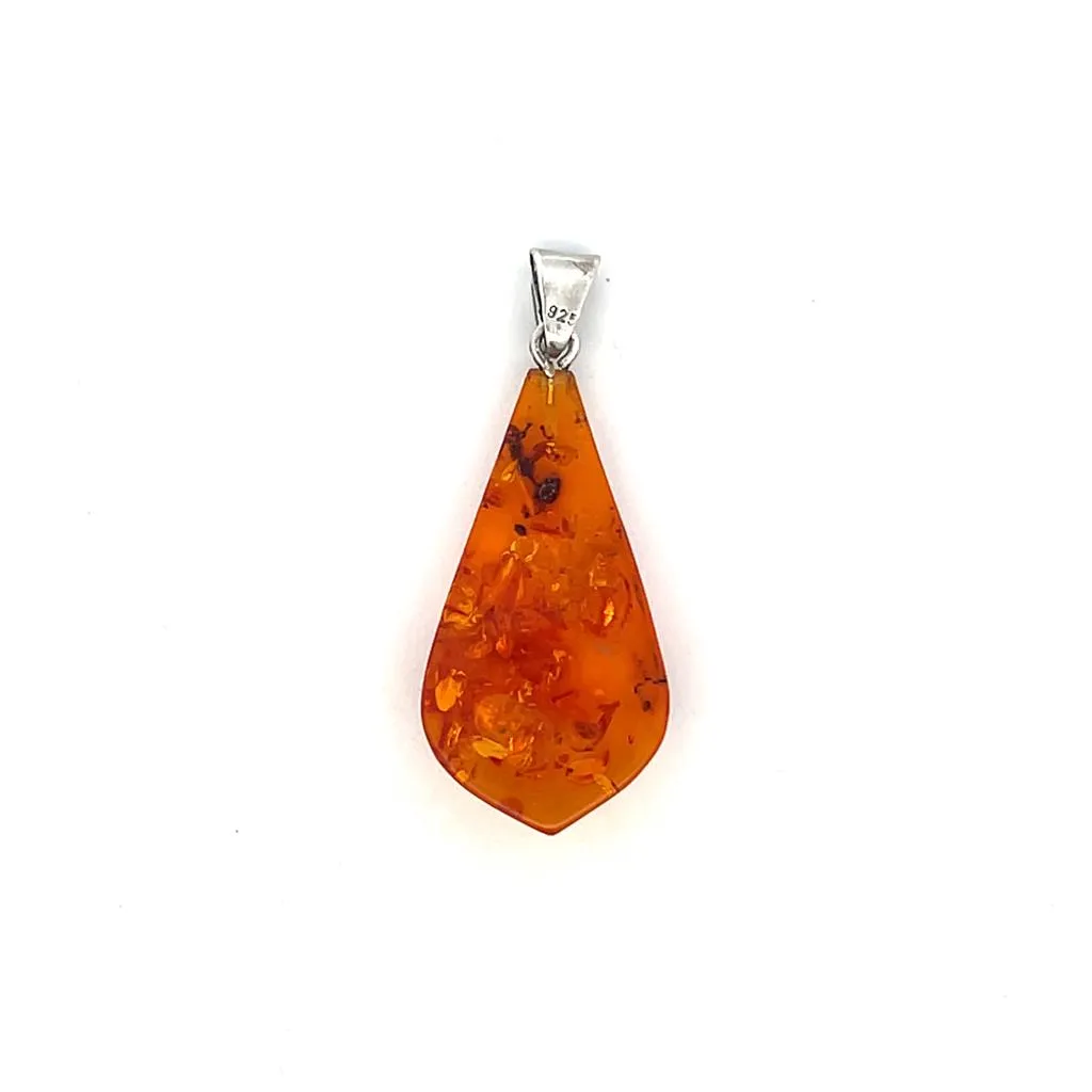 Estate Sterling Silver Pear Shaped Amber Solitaire Pendant