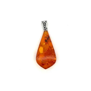 Estate Sterling Silver Pear Shaped Amber Solitaire Pendant