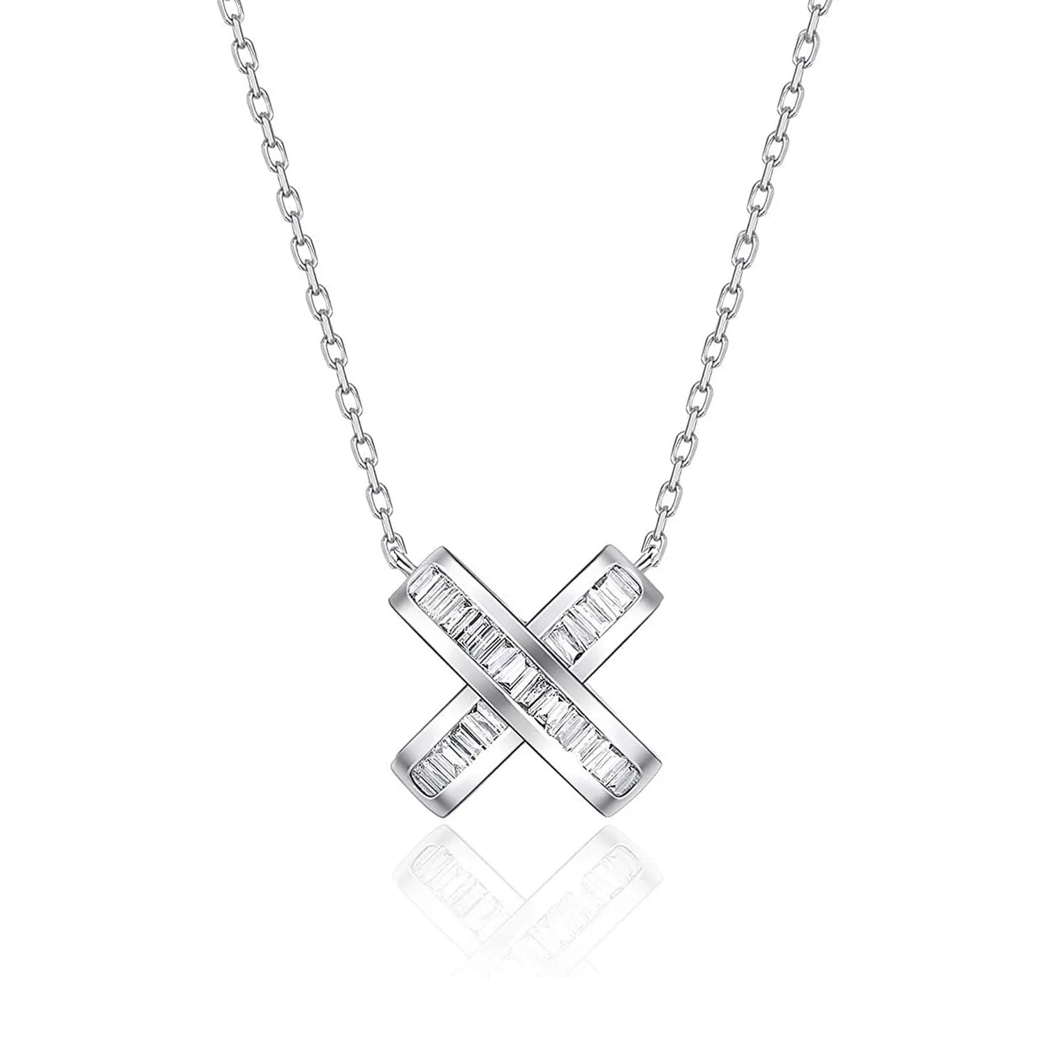 FANCIME Diamond X Cross 18K White Gold Necklace
