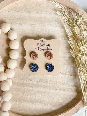 Feathered Indians   Blue Sparkle Druzy Studs