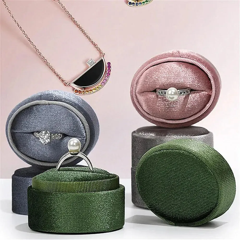 Flannel Jewelry Box Oval Ring Box Simple And Exquisite Velvet Jewelry Box Double Rings Box For Wedding Gift Wrap Packaging Case
