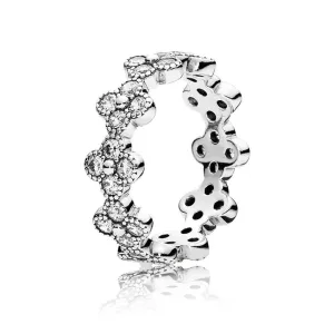 Floral silver ring with clear cubic zirconia