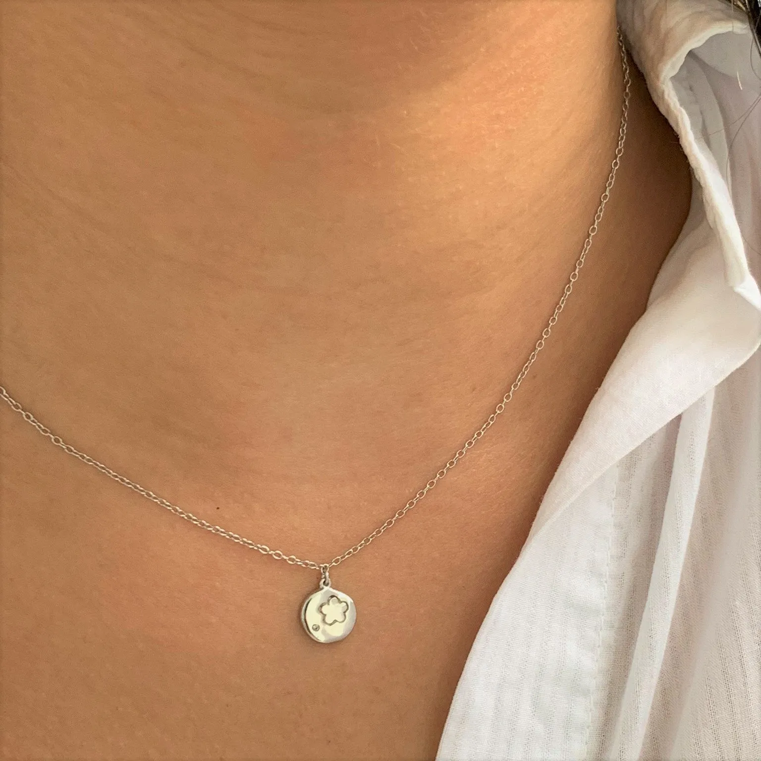 Flower Coin Silver Necklace