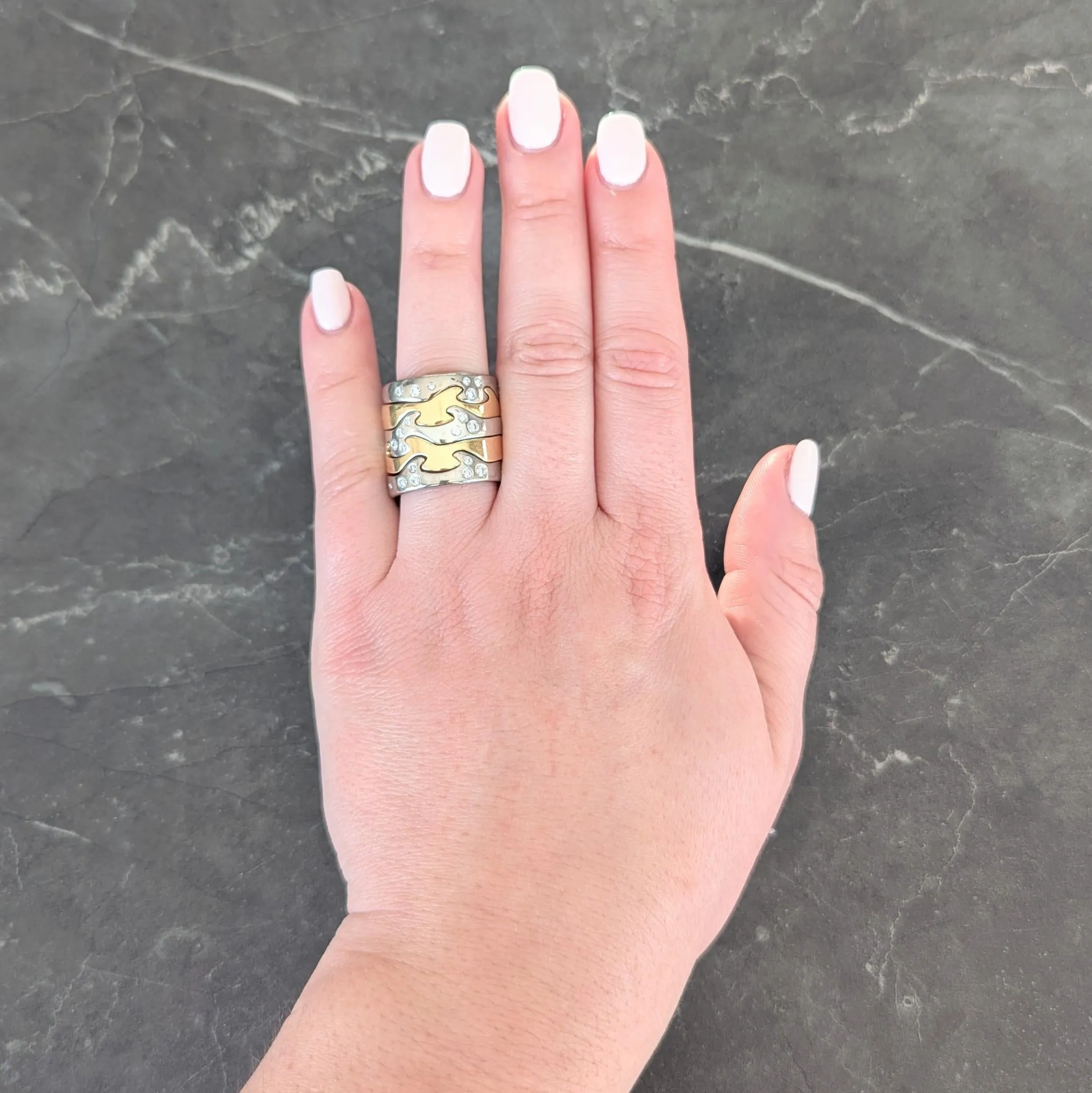 Georg Jensen 1990's Diamond 18 Karat Two-Tone Gold Vintage Fusion Puzzle Nina Koppel Ring