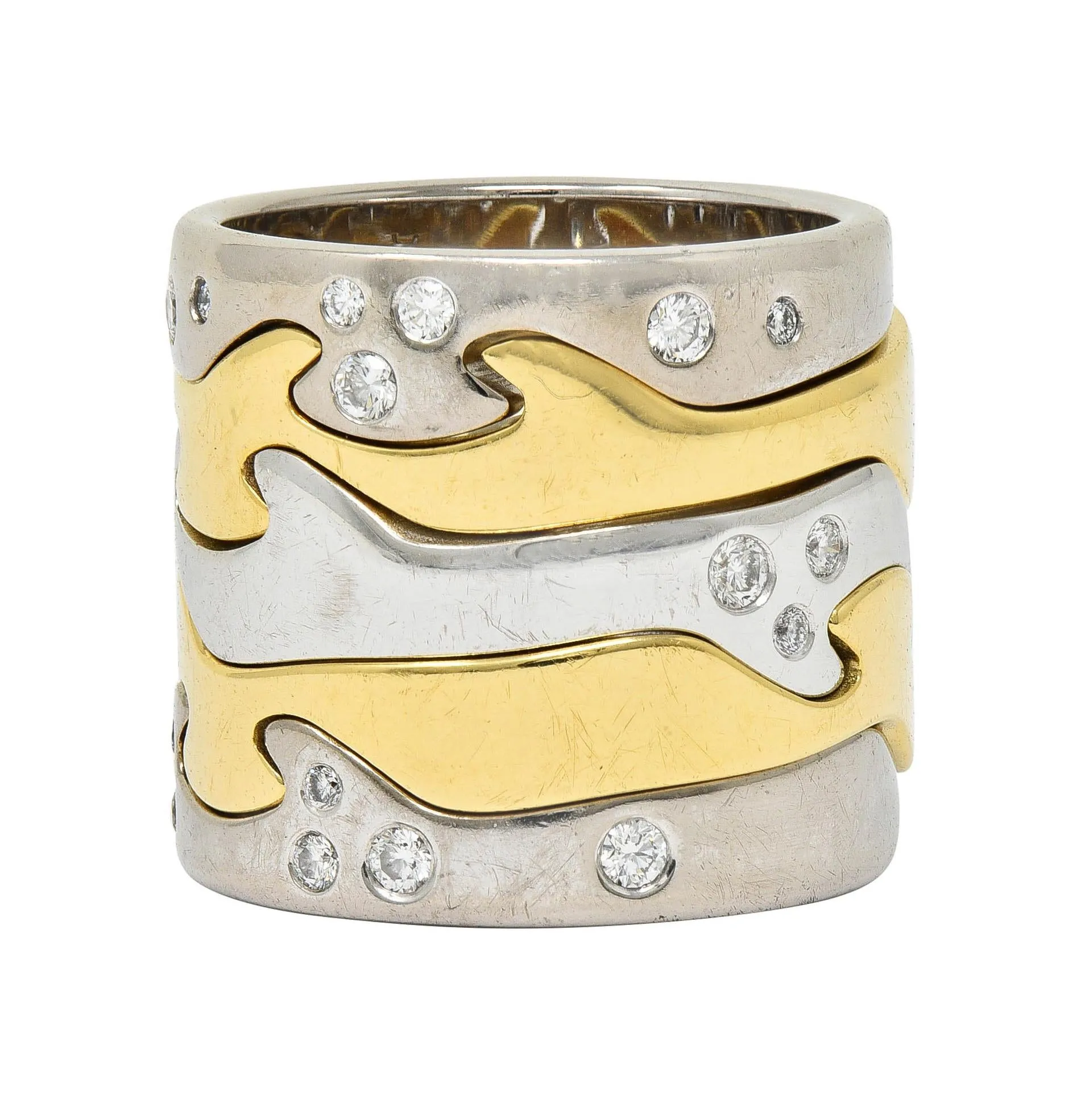 Georg Jensen 1990's Diamond 18 Karat Two-Tone Gold Vintage Fusion Puzzle Nina Koppel Ring