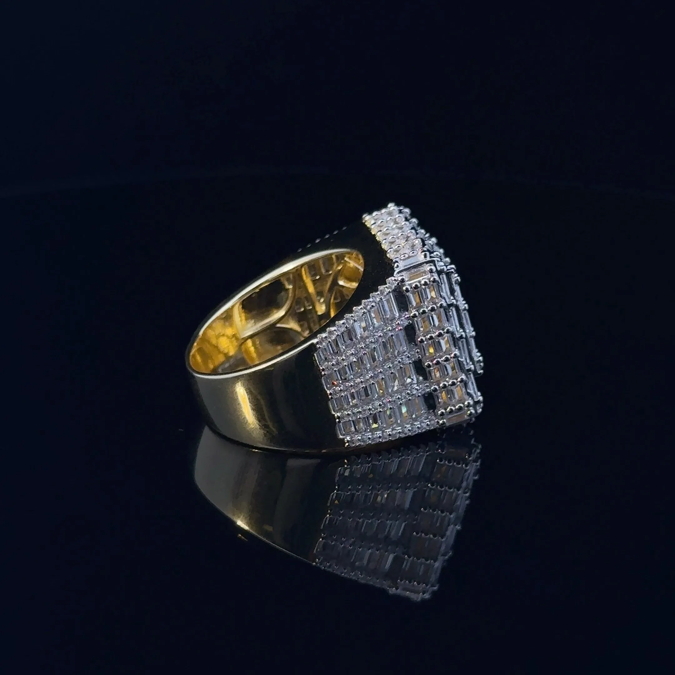 GLIMMER 925 CZ YELLOW GOLD MENS ICED OUT RING | 9222452
