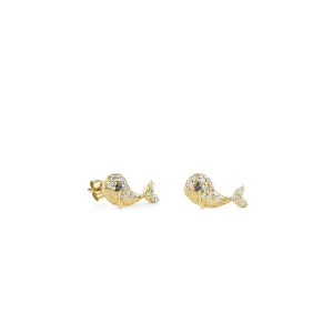 Gold & Diamond Whale Stud