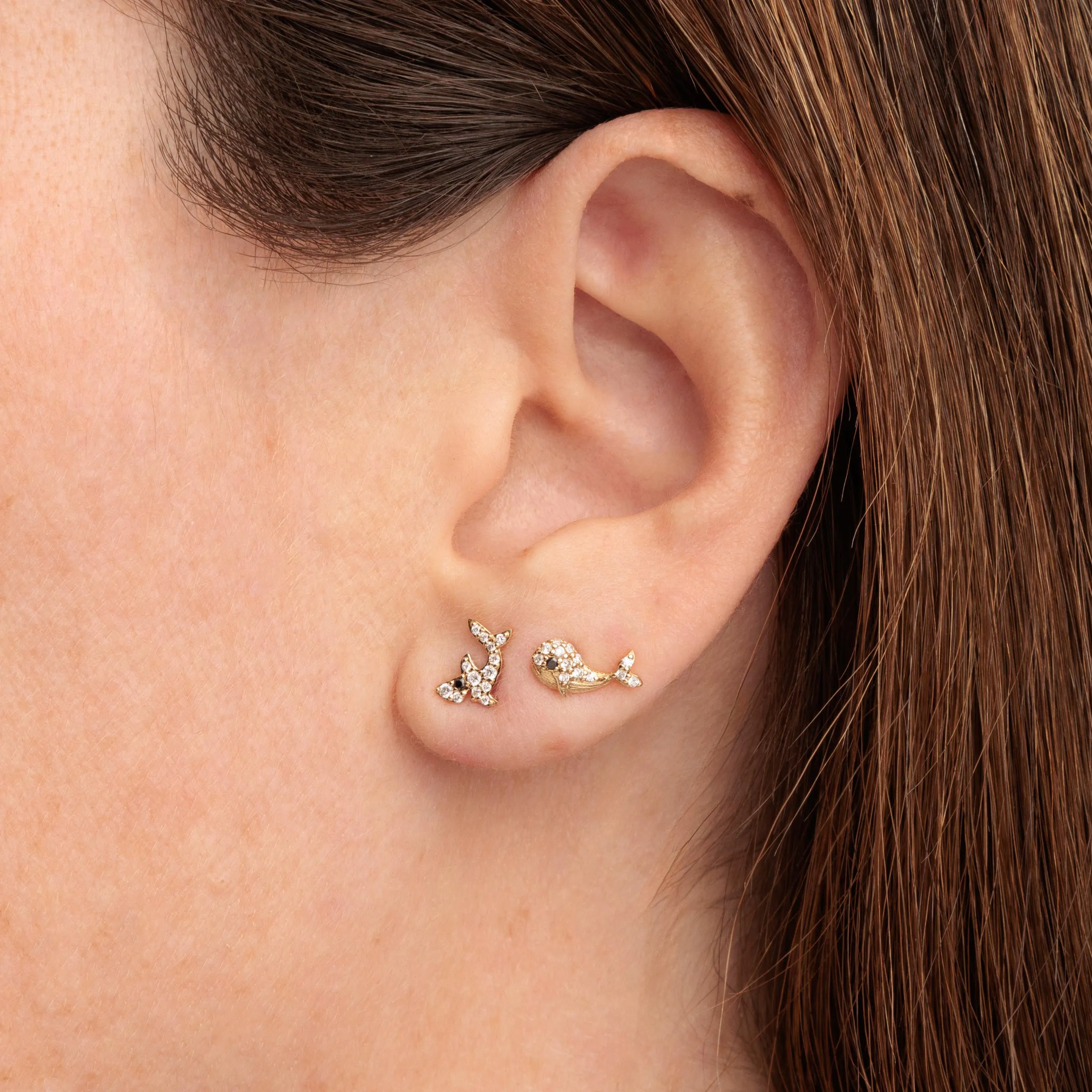 Gold & Diamond Whale Stud