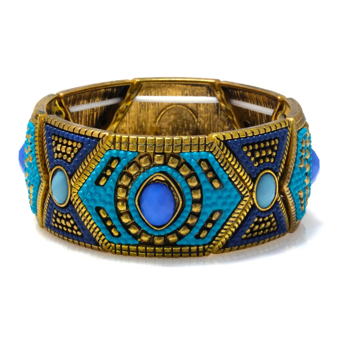 GOLD BLUE AND TURQUOISE STRETCH  BRACELET #SWR-CP6400 (SA17)