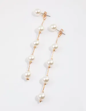 Gold Fine Snake Chain Pearl Drop Earrings