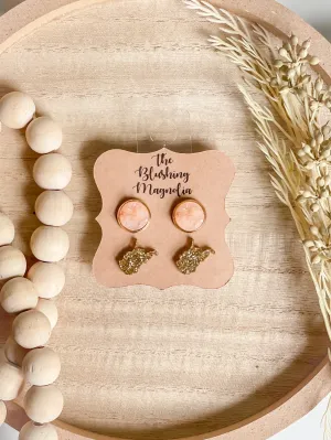 Gold Glitter WV   Pale Pink Druzy Studs