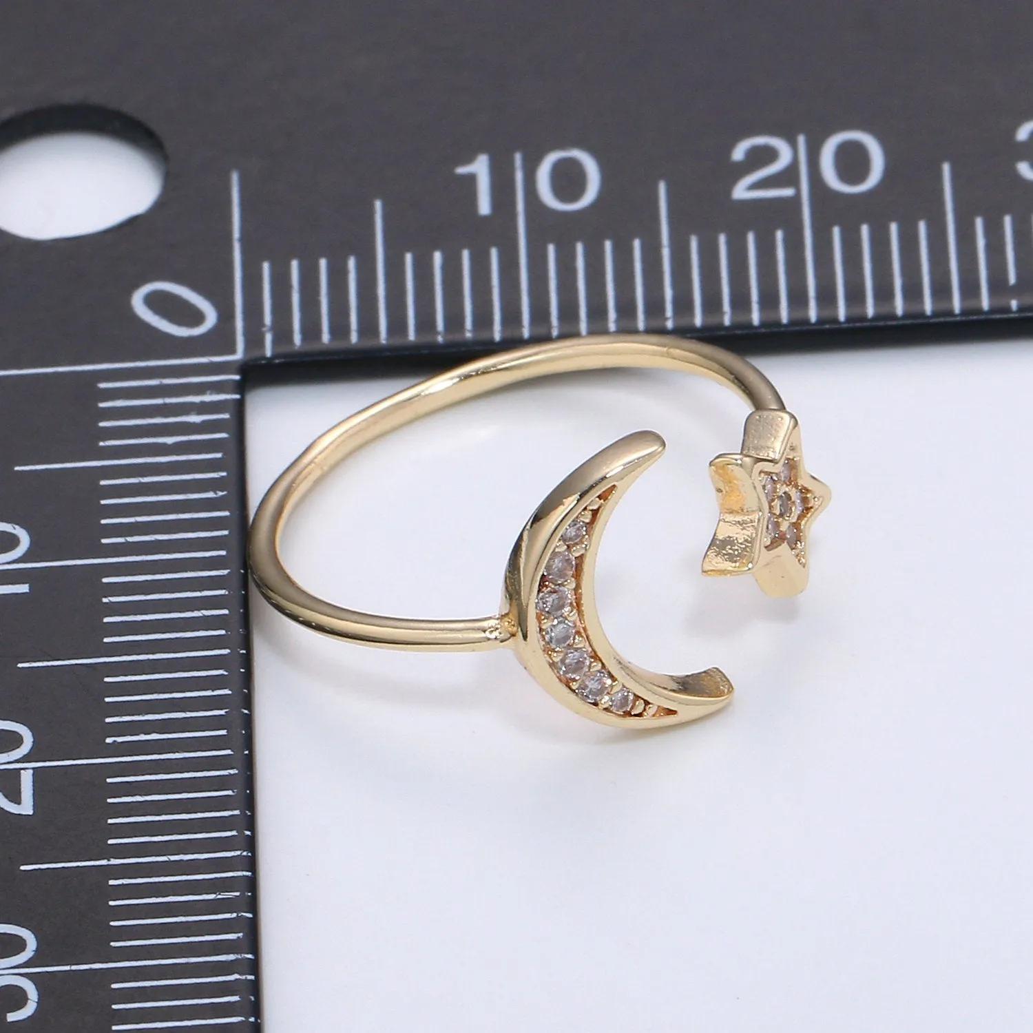 Gold Moon and Star Ring- Dainty Adjustable Ring, Crescent Ring, Dainty Open Ring, Stacking Ring, Everyday Ring, Minimalist Celestial Jewelry R-072