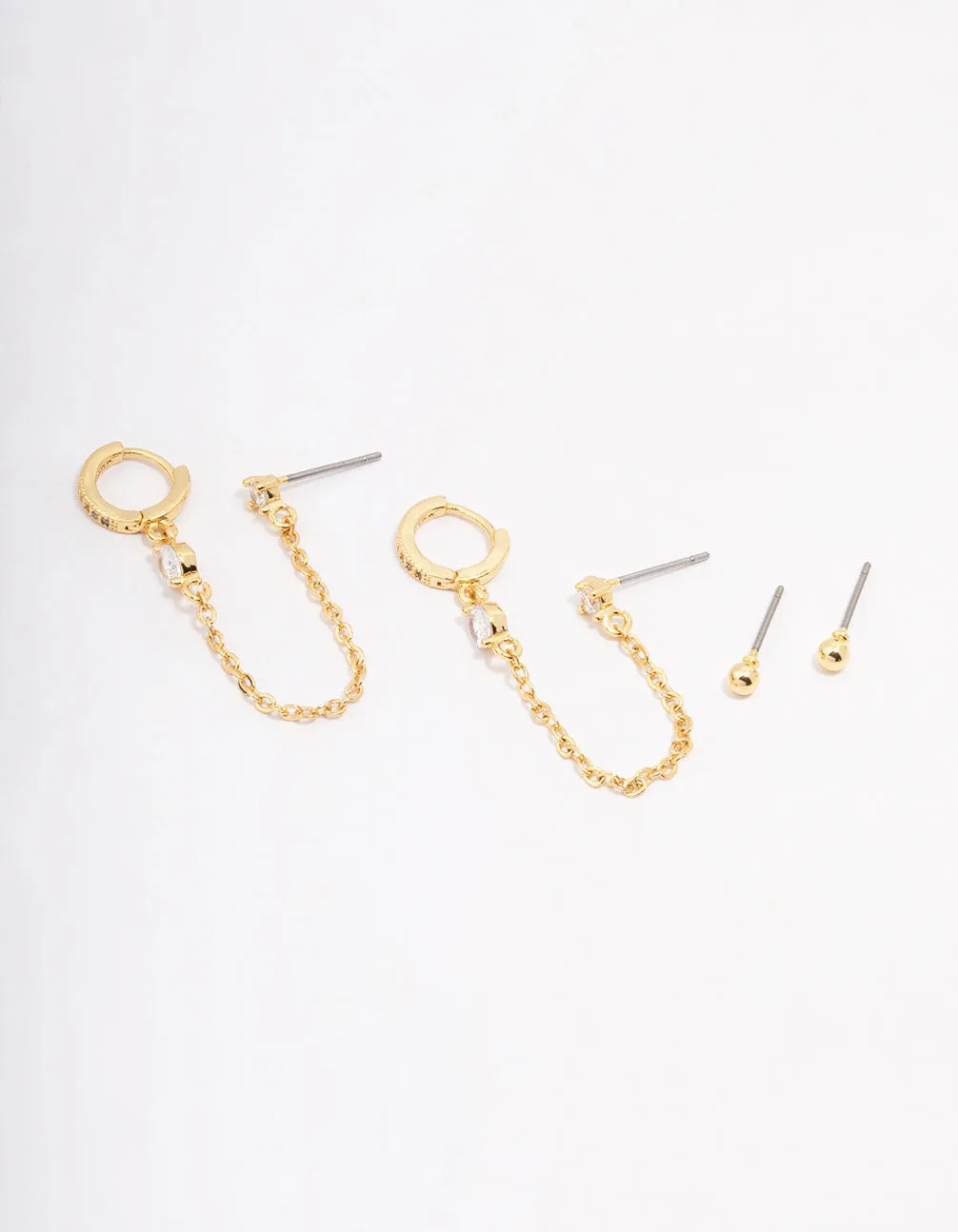 Gold Plated Cubic Zirconia Pave Chain Earring Pack