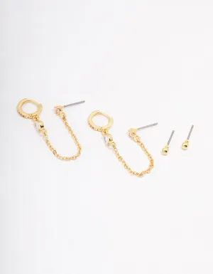 Gold Plated Cubic Zirconia Pave Chain Earring Pack