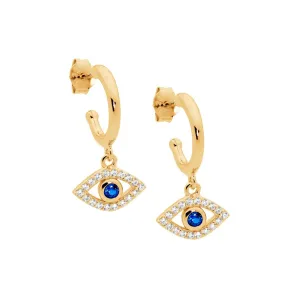 Gold Plated Sterling Silver Evil Eye Cubic Zirconia Earrings 13mm E571G