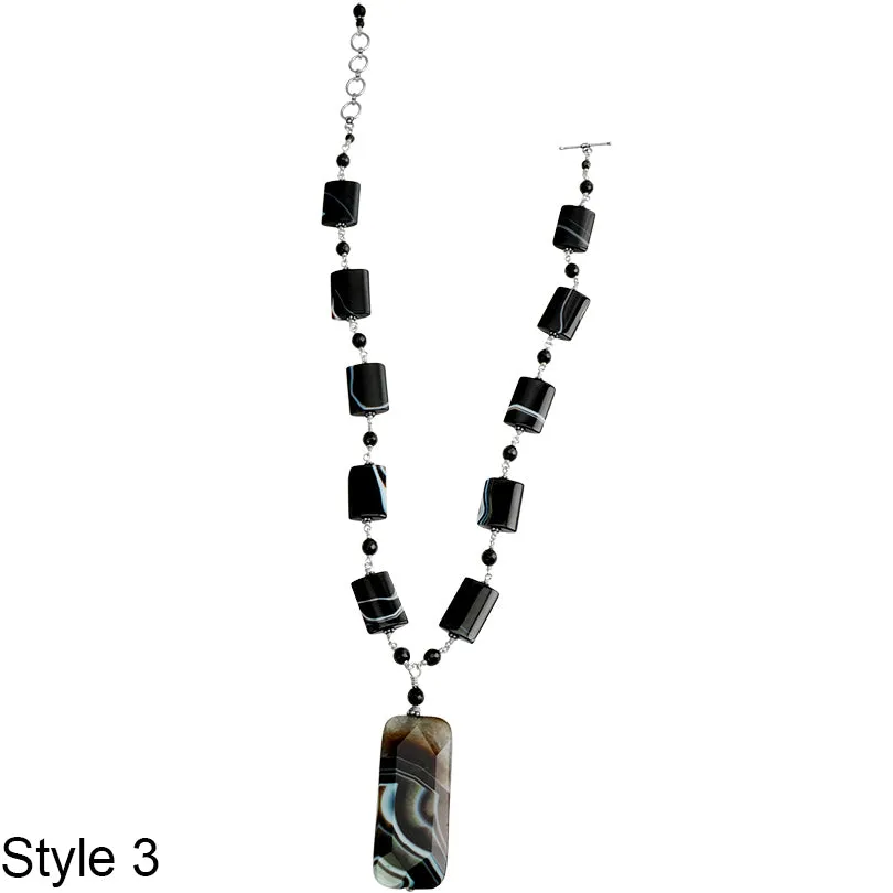 Gorgeous Nature's Designs Stripped Agate and Black Onyx Statement Necklaces*
