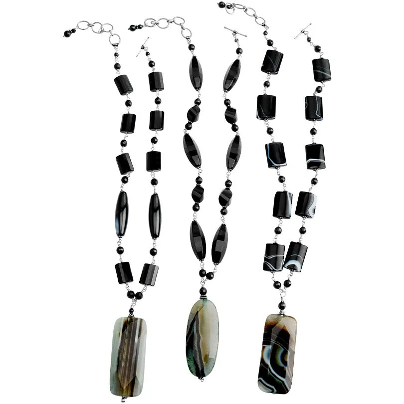 Gorgeous Nature's Designs Stripped Agate and Black Onyx Statement Necklaces*