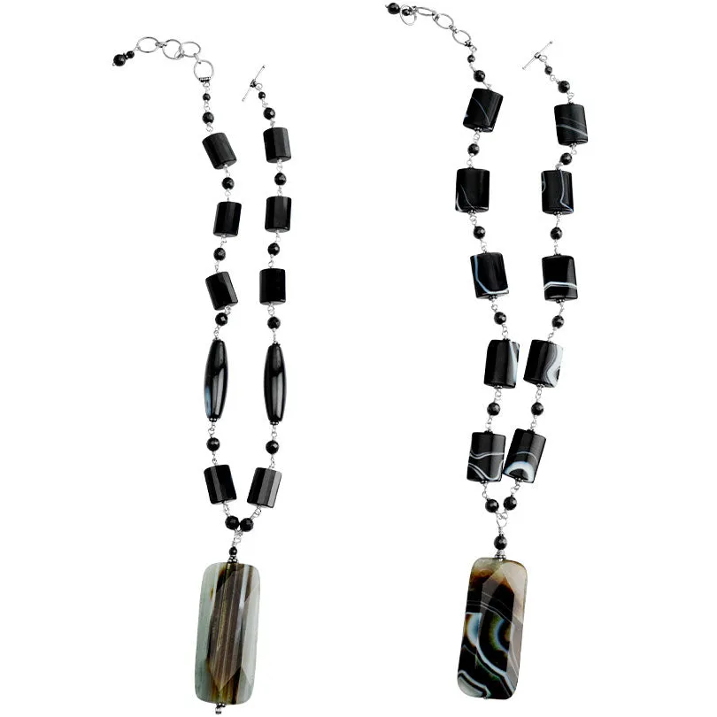 Gorgeous Nature's Designs Stripped Agate and Black Onyx Statement Necklaces*