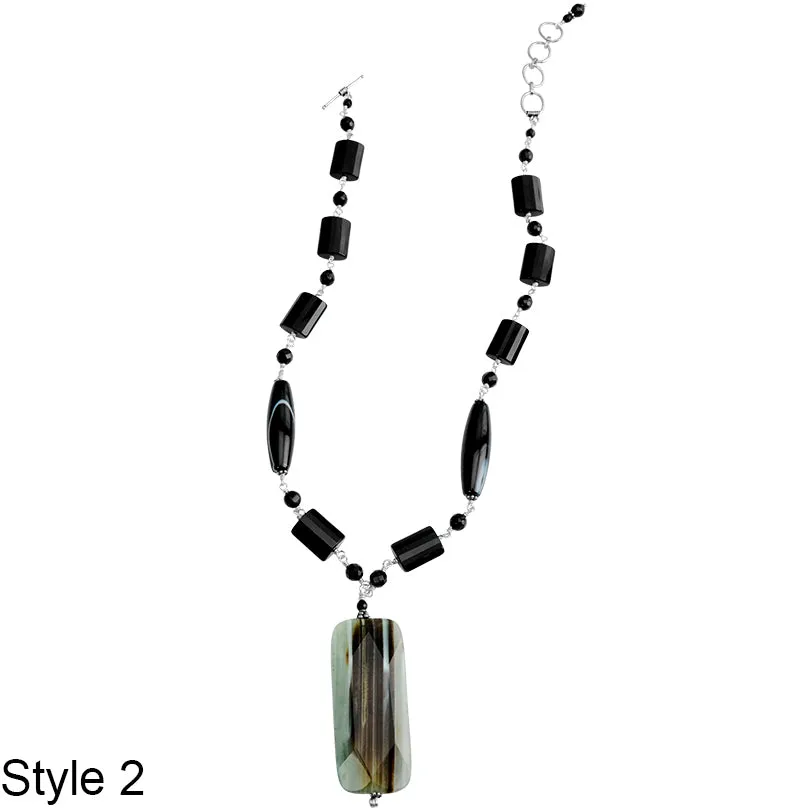 Gorgeous Nature's Designs Stripped Agate and Black Onyx Statement Necklaces*