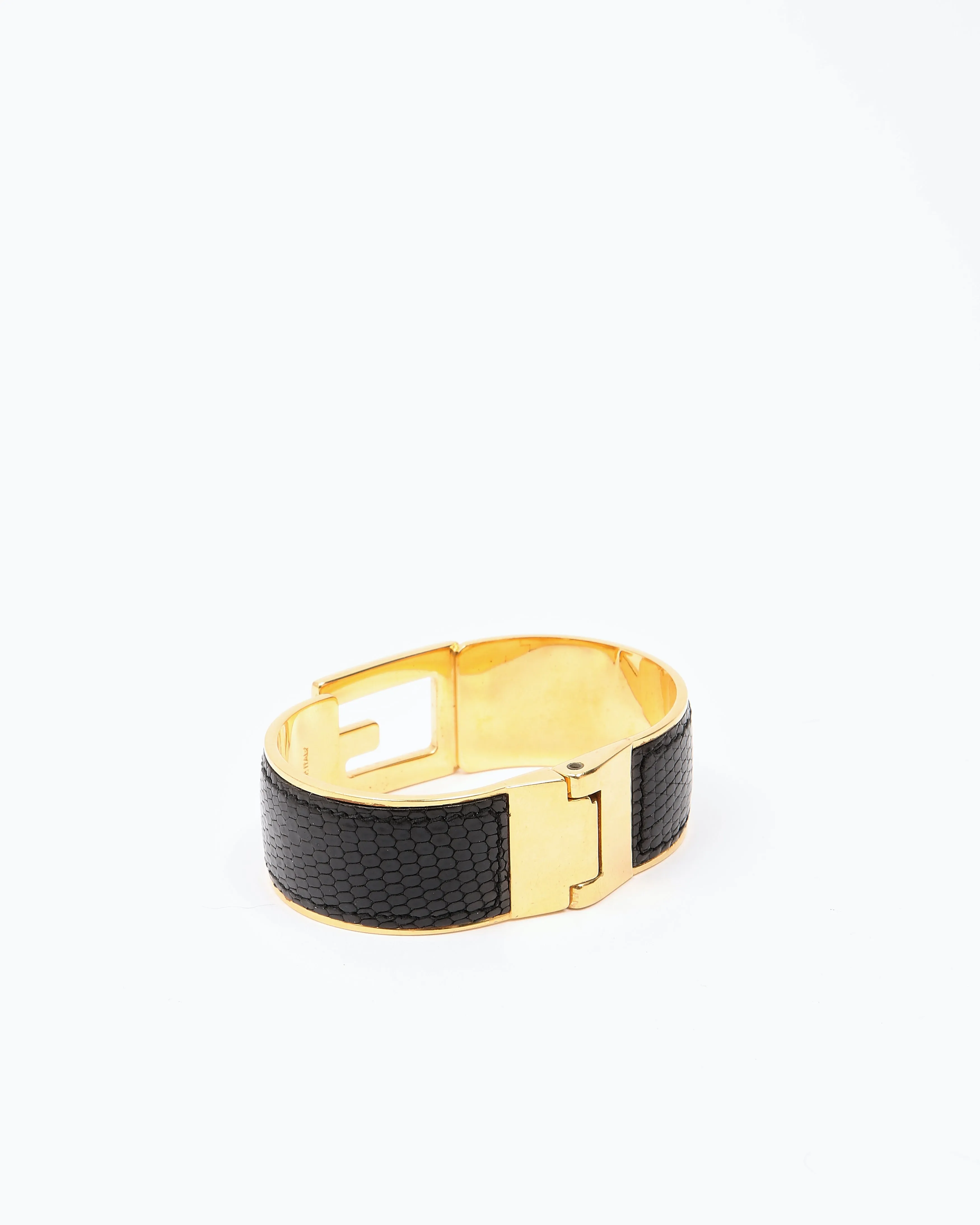 Gucci Gold & Black Lizard G Hinge Bangle Bracelet