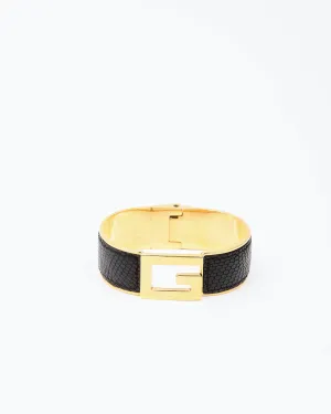 Gucci Gold & Black Lizard G Hinge Bangle Bracelet