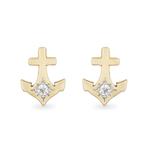 Hallmark Fine Jewelry Anchor Stud Earrings in 14K Yellow Gold with Diamonds