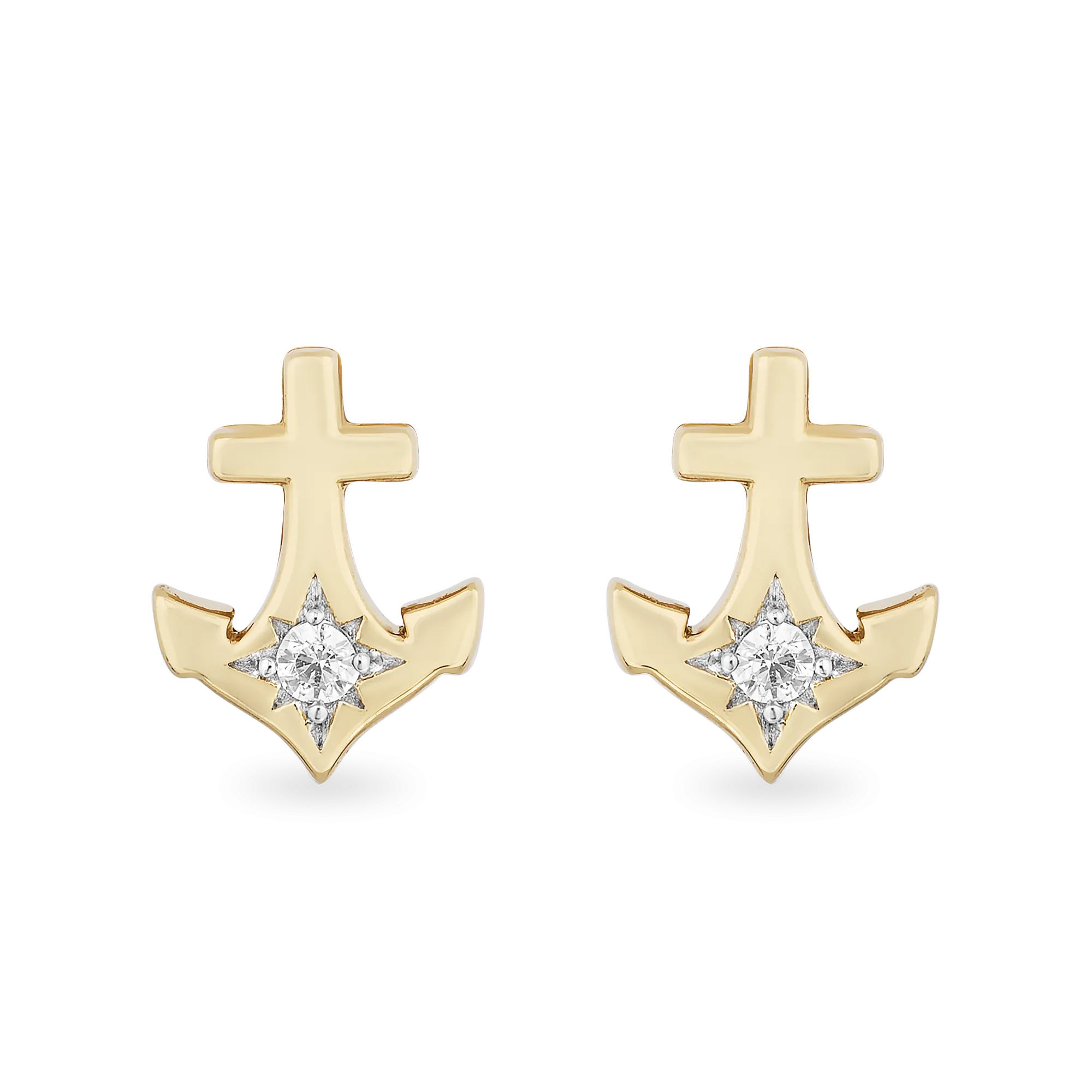 Hallmark Fine Jewelry Anchor Stud Earrings in 14K Yellow Gold with Diamonds