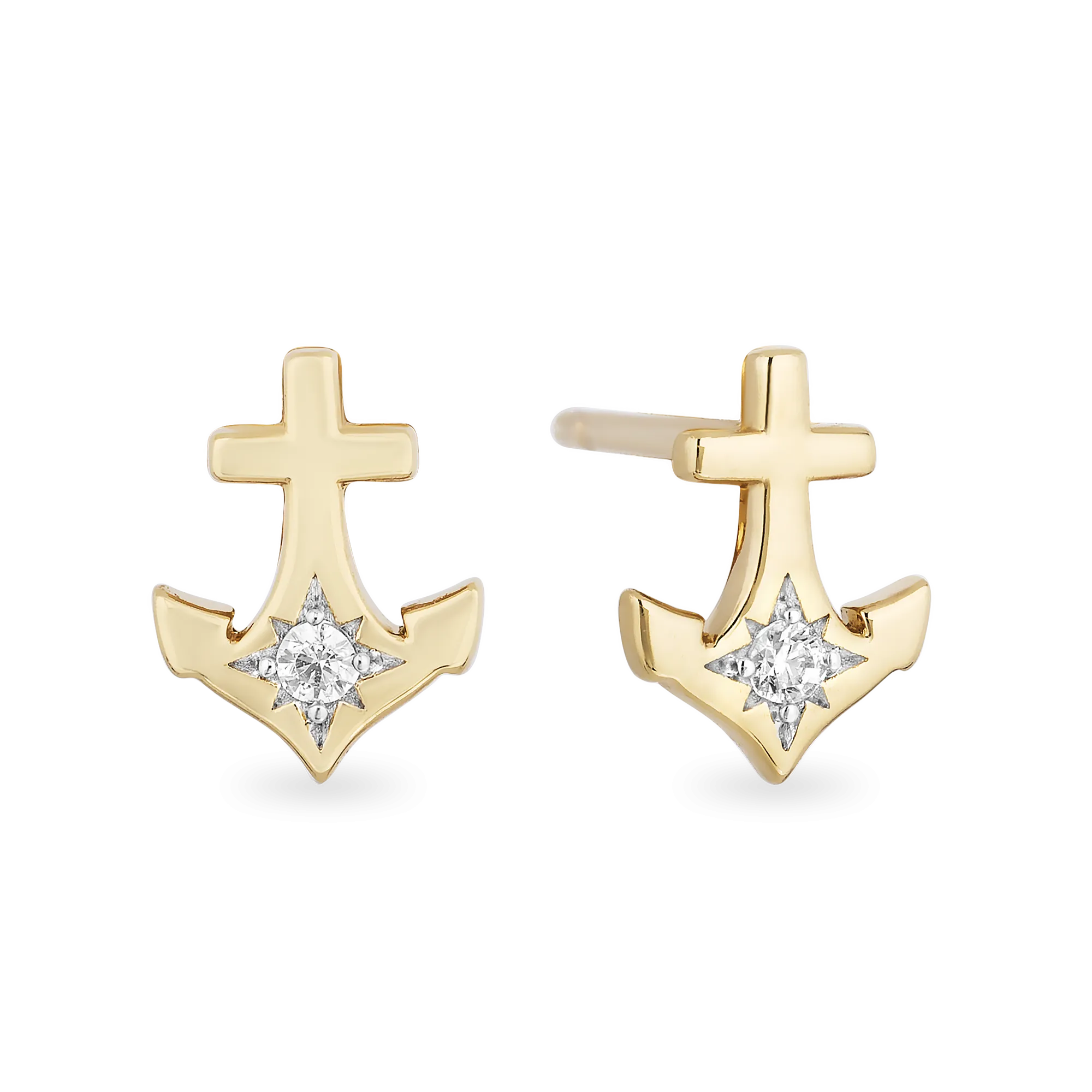 Hallmark Fine Jewelry Anchor Stud Earrings in 14K Yellow Gold with Diamonds