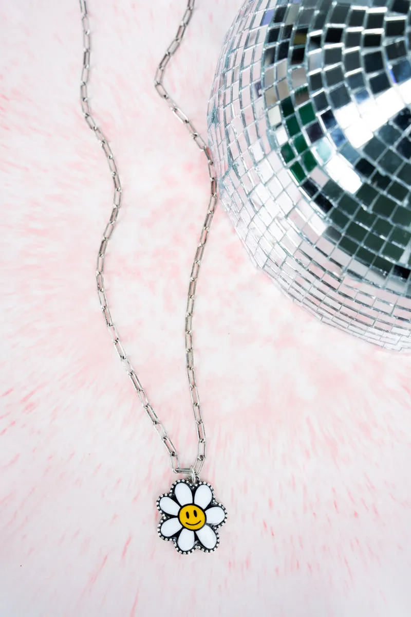 Happy Flower Silvertone Necklace