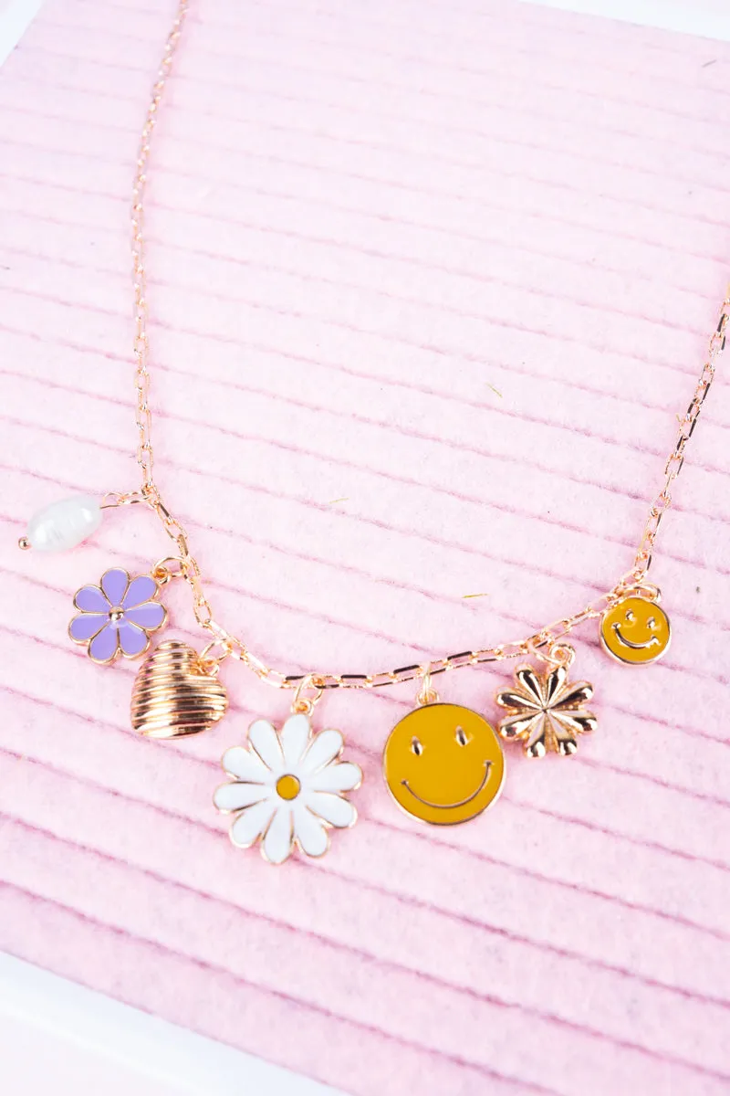 Happy Theme Goldtone Charm Necklace