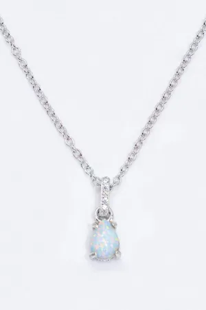 Hazel Blues® | Opal Pendant 925 Sterling Silver Chain-Link Necklace