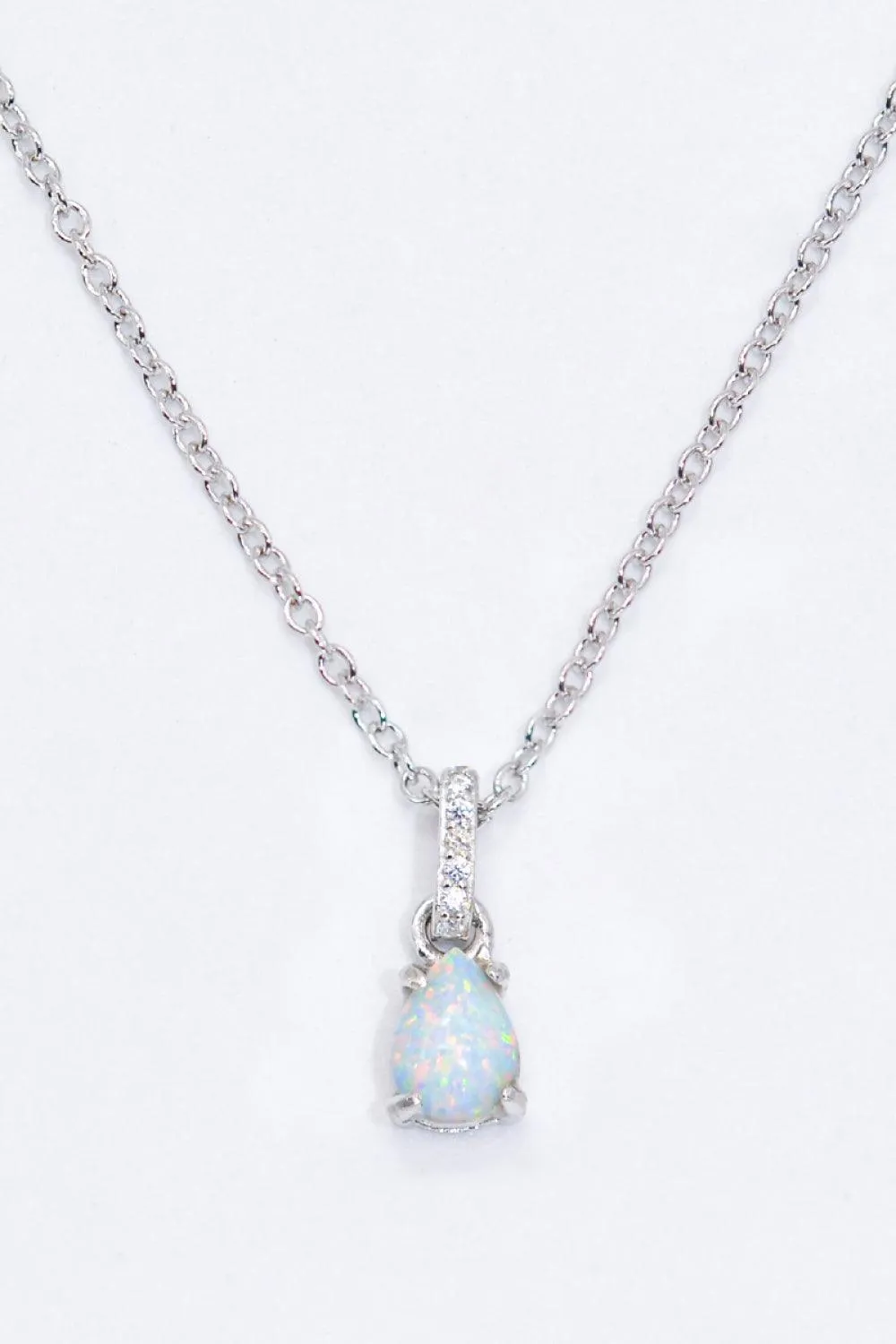Hazel Blues® | Opal Pendant 925 Sterling Silver Chain-Link Necklace