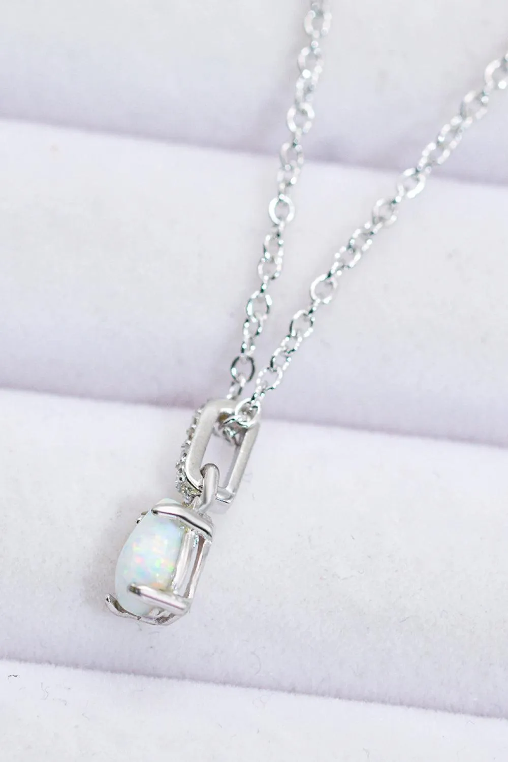 Hazel Blues® | Opal Pendant 925 Sterling Silver Chain-Link Necklace