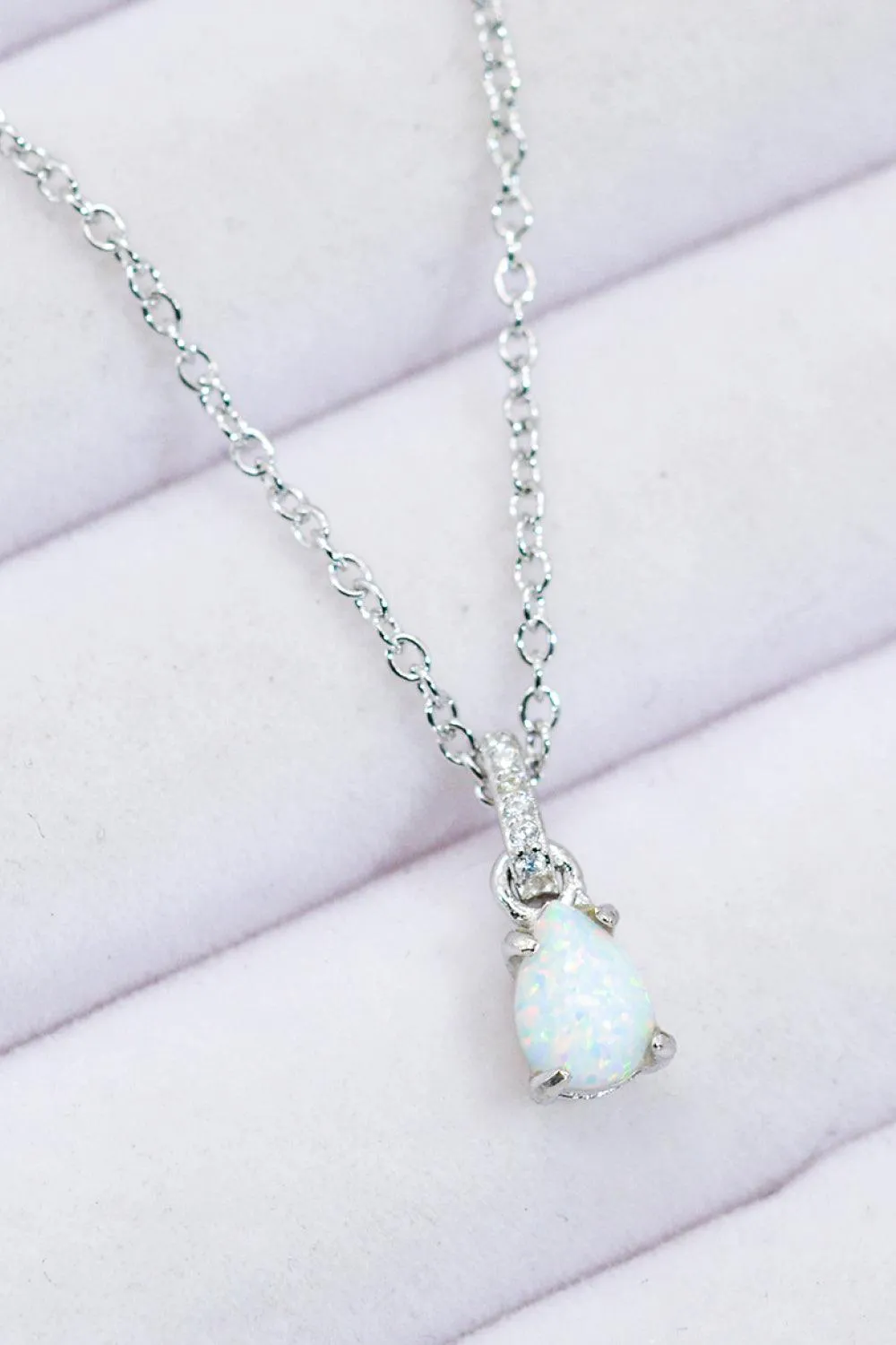 Hazel Blues® | Opal Pendant 925 Sterling Silver Chain-Link Necklace
