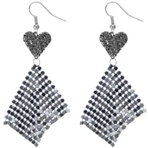 Hematite Heart Mesh Dangle Earrings
