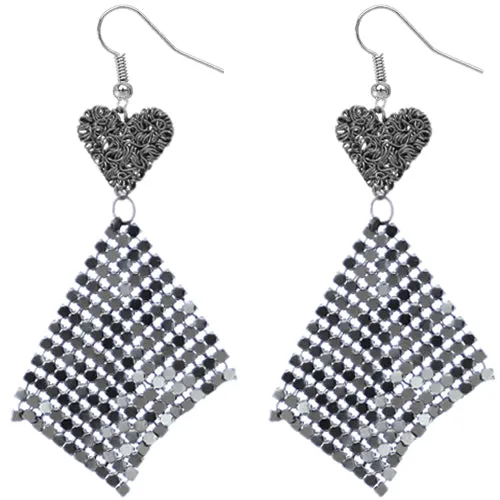 Hematite Heart Mesh Dangle Earrings