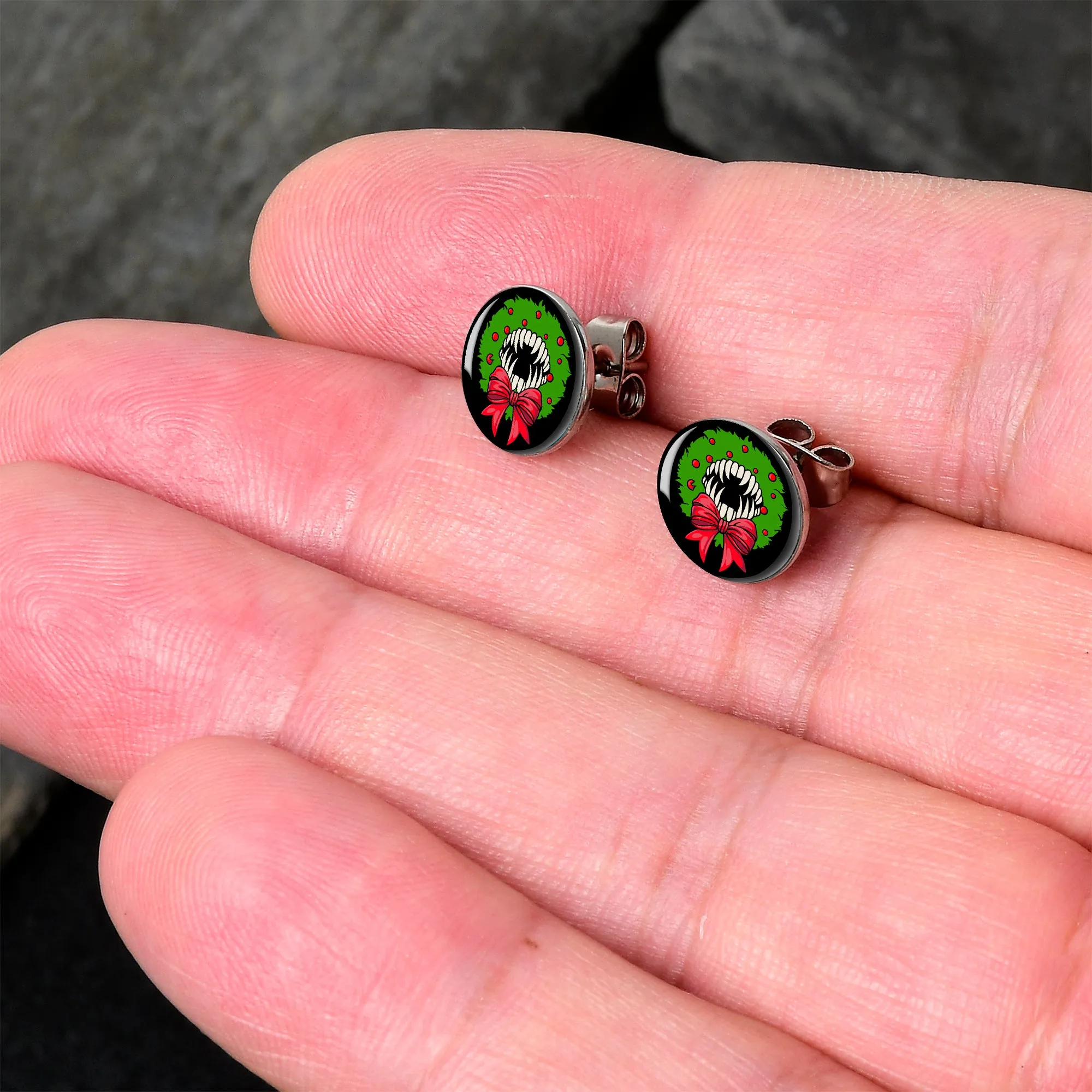 Holiday Vampire Wreath Stud Earrings