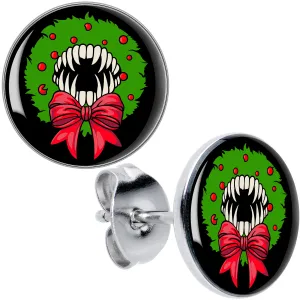 Holiday Vampire Wreath Stud Earrings