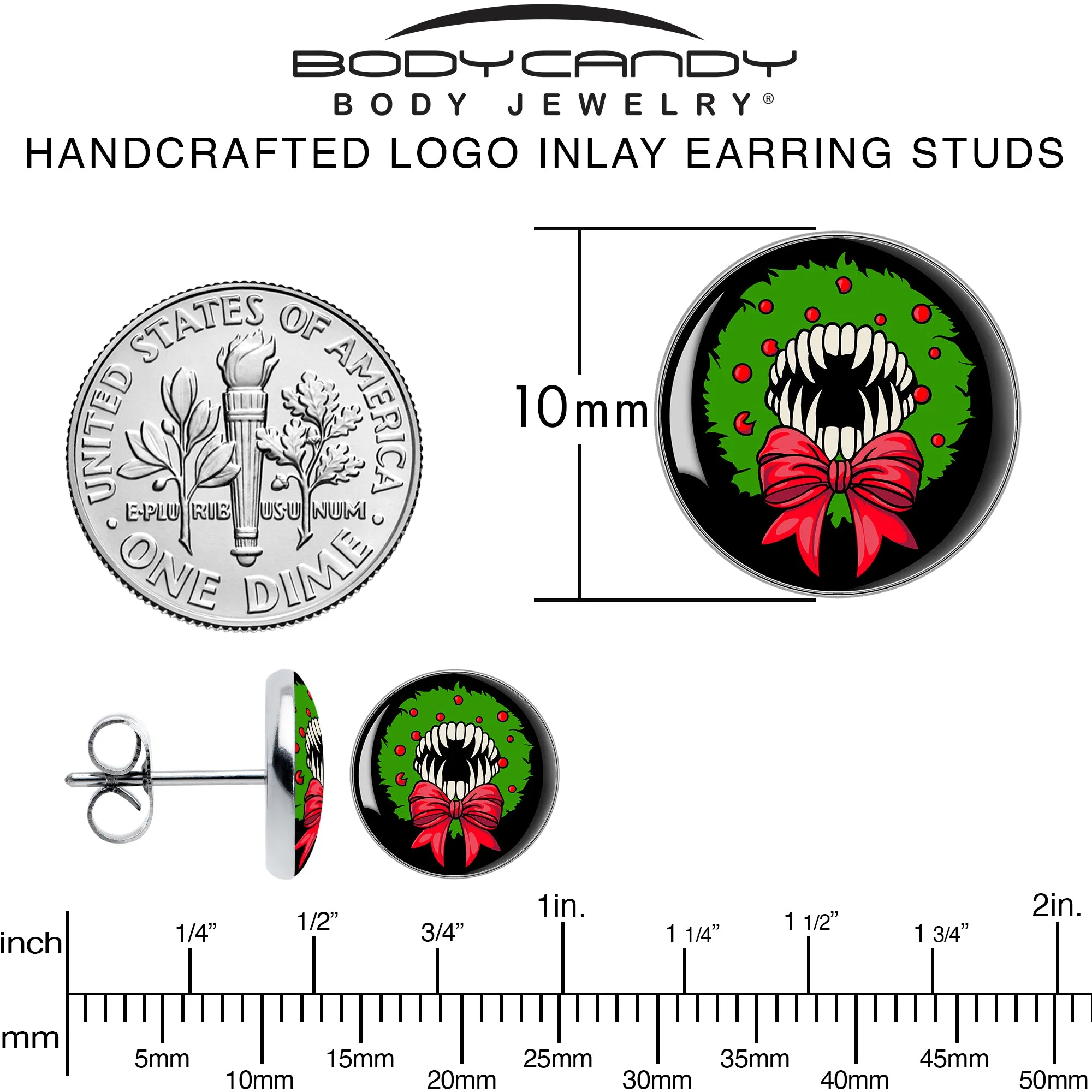 Holiday Vampire Wreath Stud Earrings
