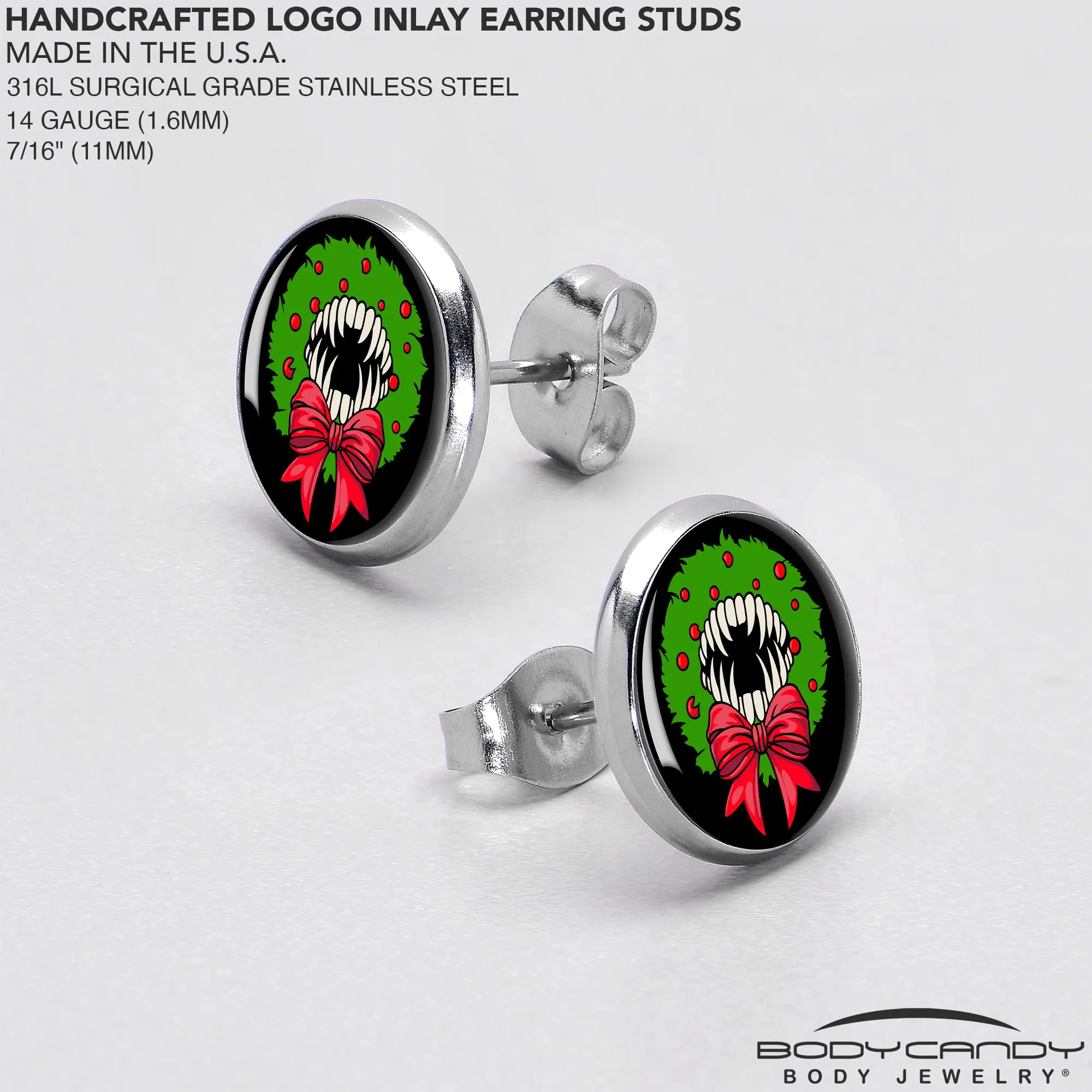 Holiday Vampire Wreath Stud Earrings