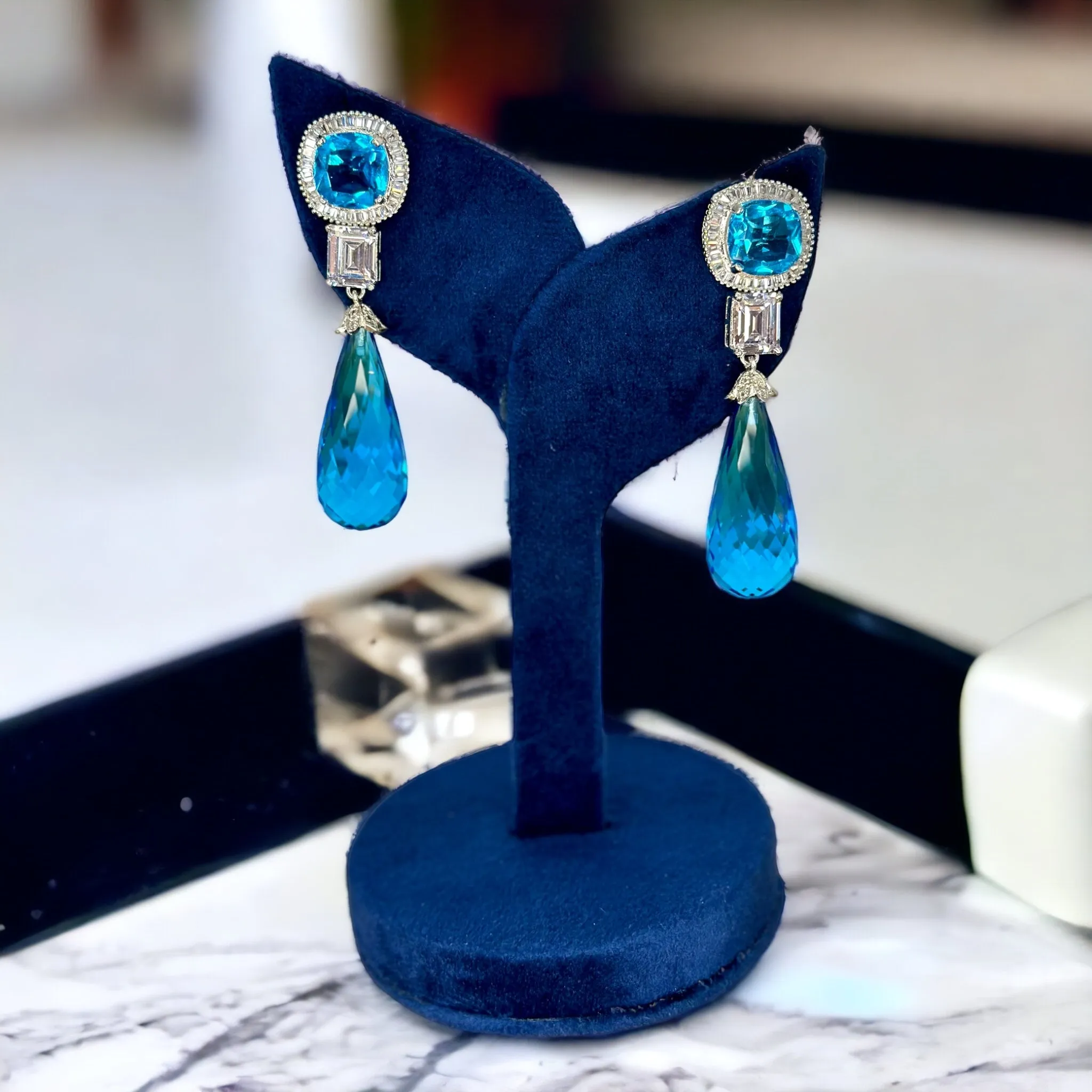 Hues of Blue modern hydro stone earrings