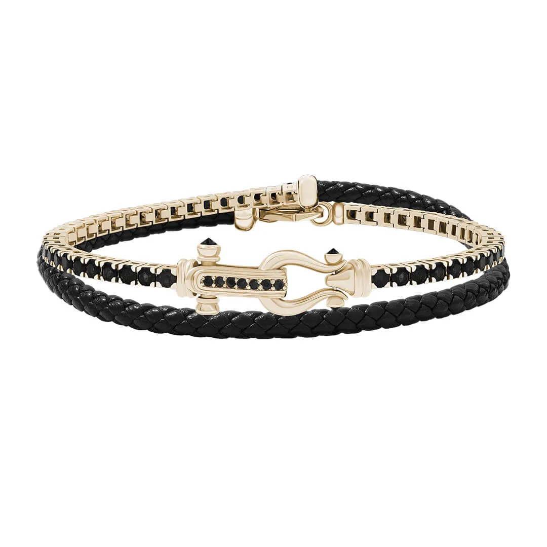 Iconic Tennis & Leather Wrap Bracelet in Gold