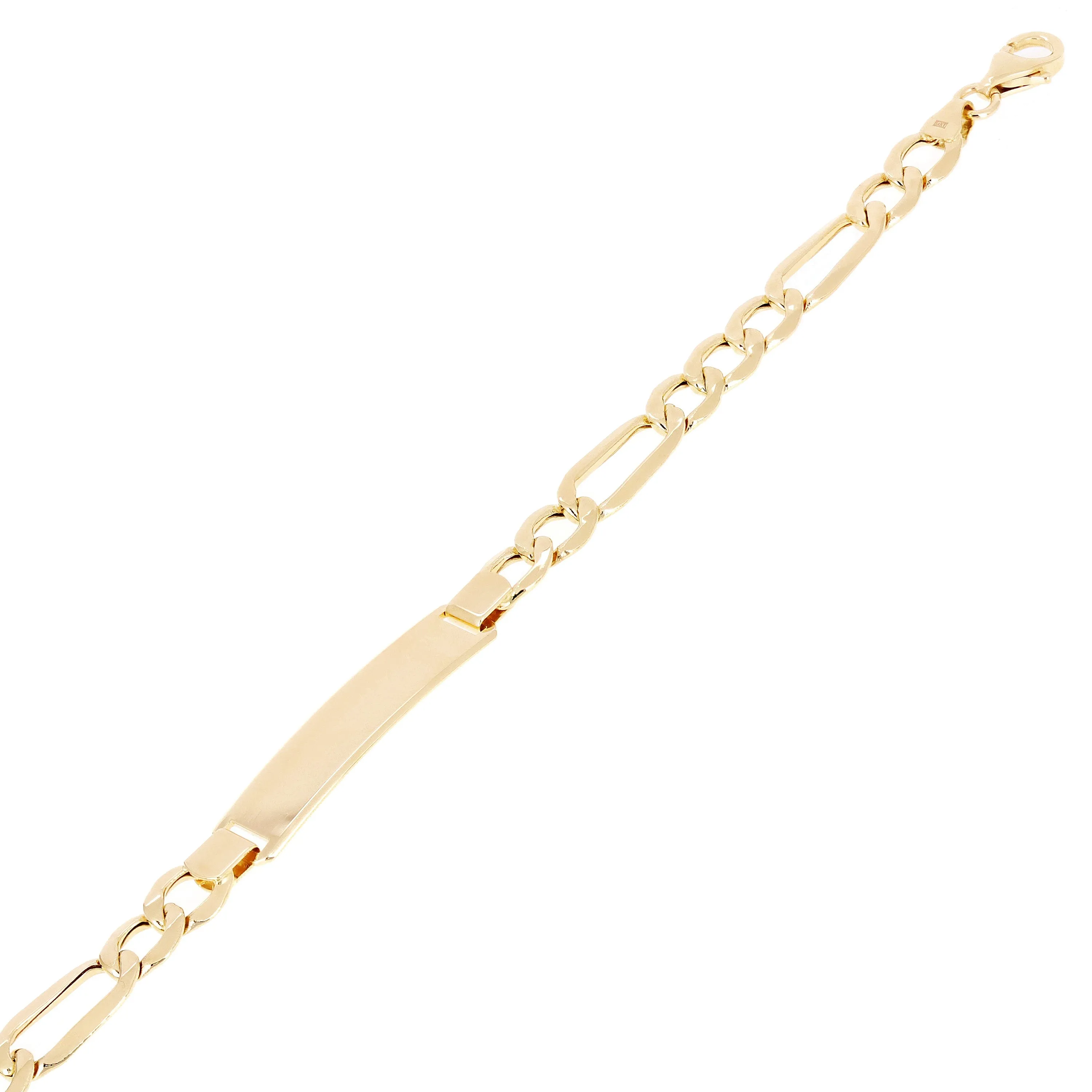 Italian 14k Yellow Gold Engravable Hollow Figaro ID Bracelet 7.5" 7.1mm 6.3 gram