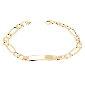 Italian 14k Yellow Gold Engravable Hollow Figaro ID Bracelet 7.5" 7.1mm 6.3 gram