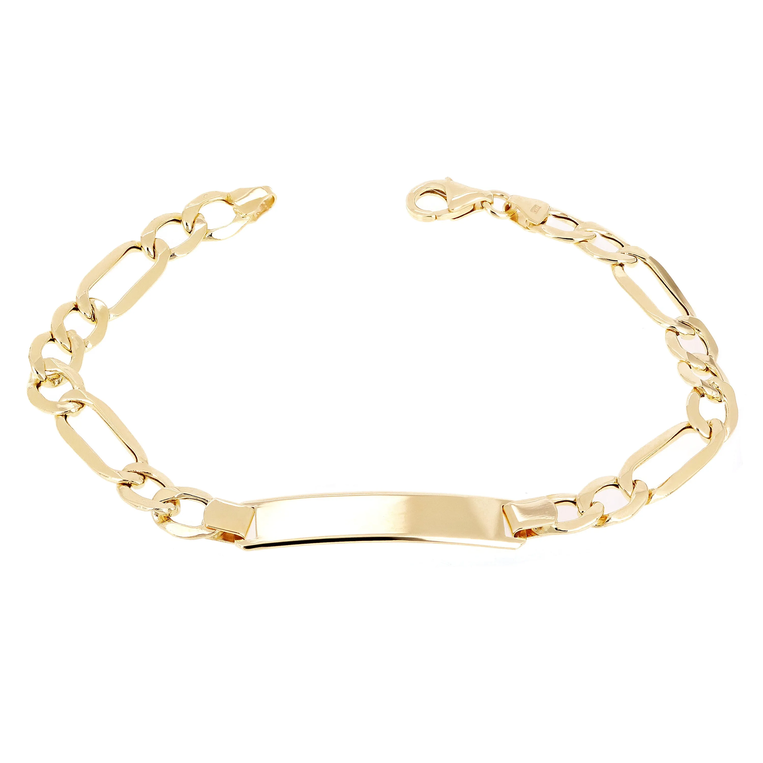 Italian 14k Yellow Gold Engravable Hollow Figaro ID Bracelet 7.5" 7.1mm 6.3 gram