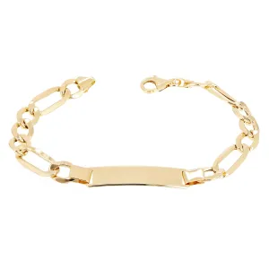 Italian 14k Yellow Gold Engravable Hollow Figaro ID Bracelet 7.75" 8mm 9.2 grams